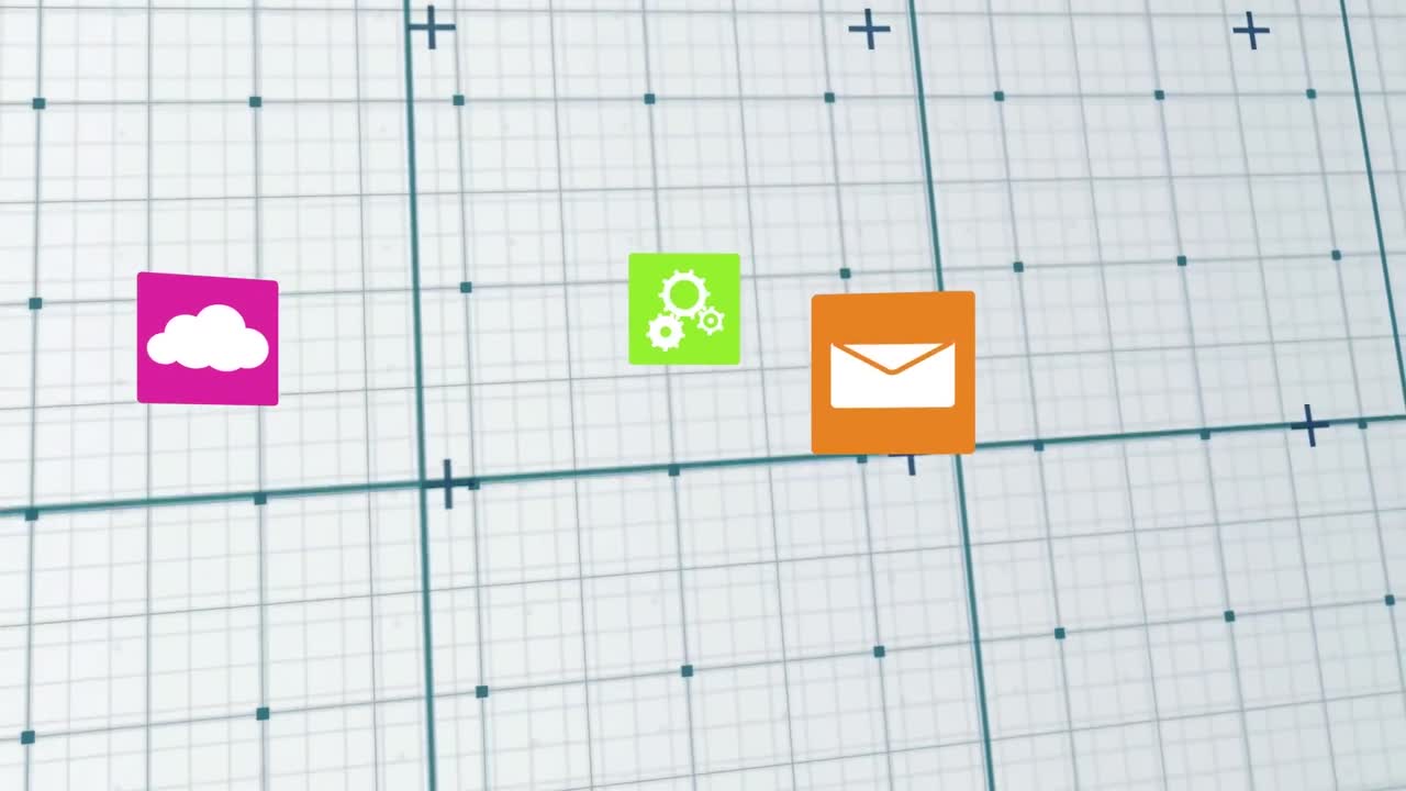Animation of icons over lines on white background