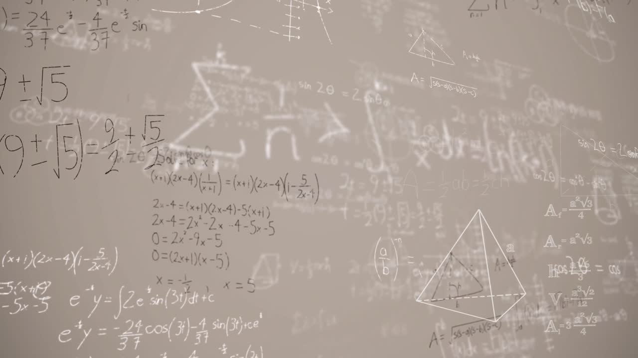 회색 배경에 수학 방정식의 애니메이션