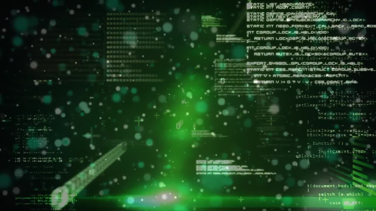 데이터 처리의 애니메이션과 검은 바탕에 녹색 빛의 점