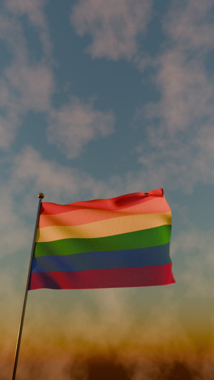 Peace flag waving in the sky at sunset