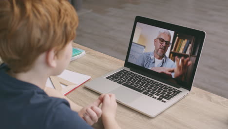 student having online video call with teacher