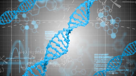 dna strand and scientific formulas, data processing animation