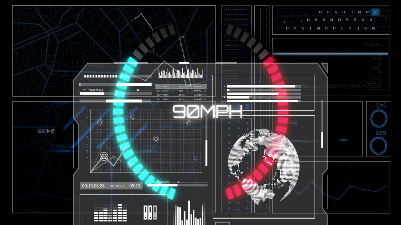 연결 네트워크와 세계를 통해 디지털 데이터 처리의 애니메이션