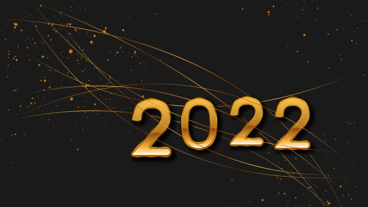 Sfondo animato astratto 2022 con linee dorate e particelle di polvere scintillanti