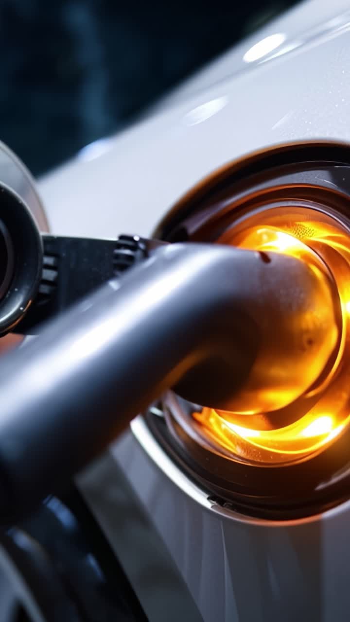 Close-up of Electric Vehicle Charging Port with LED Illumination Highlighting Connection for Sustainable Energy Supply and Green Transportation Solutions