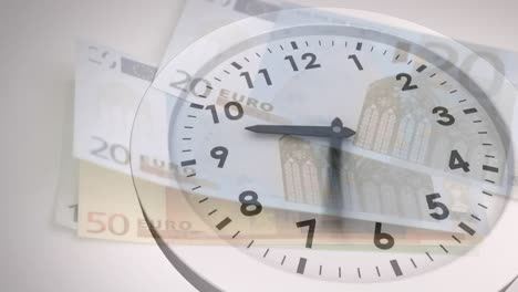 animation of clock ticking over euro currency