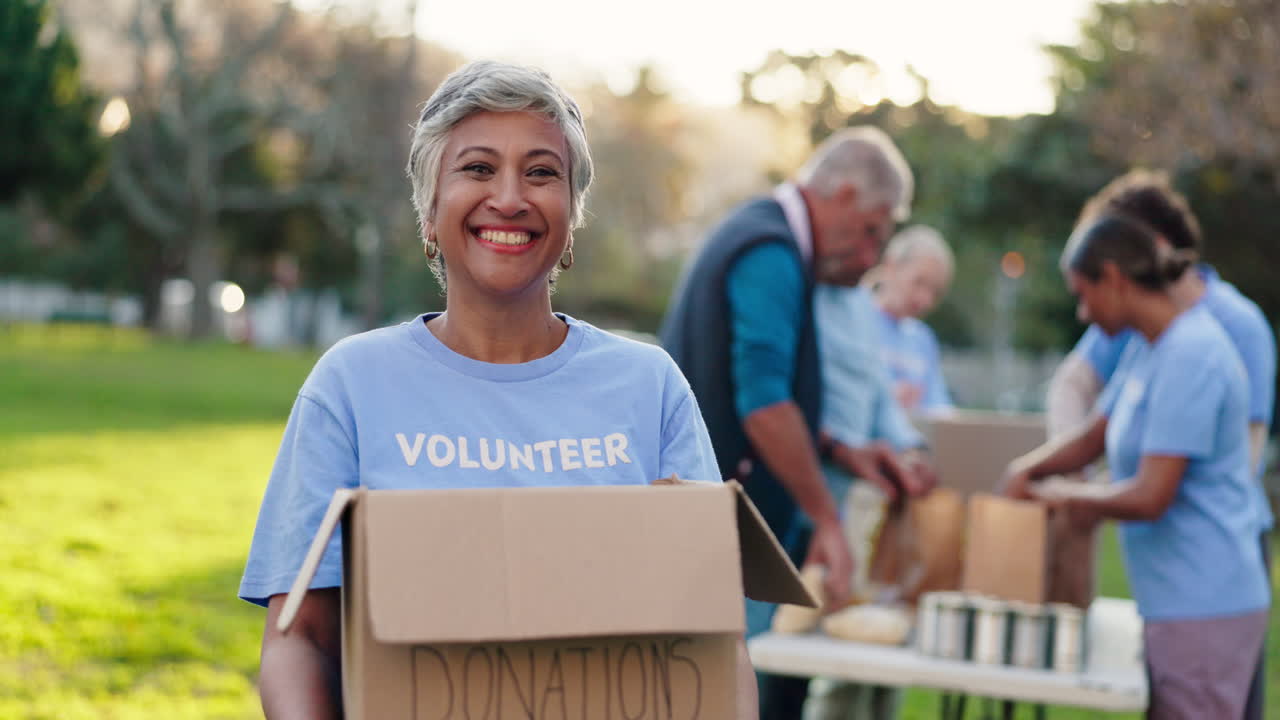 Volunteers working together to collect donations for charity