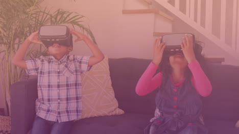 puntos de luz contra el hermano y la hermana afroamericanos que usan auriculares vr en casa