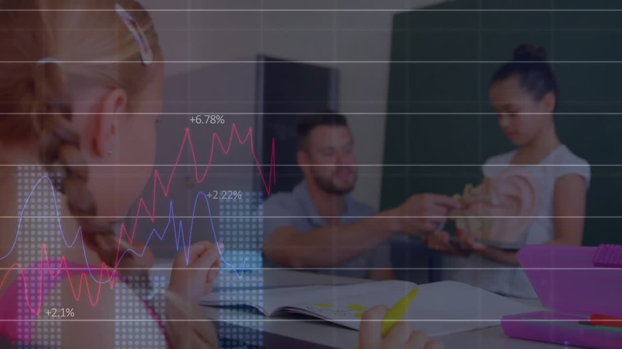 анимация обработки финансовых данных среди различных школьников и учителей