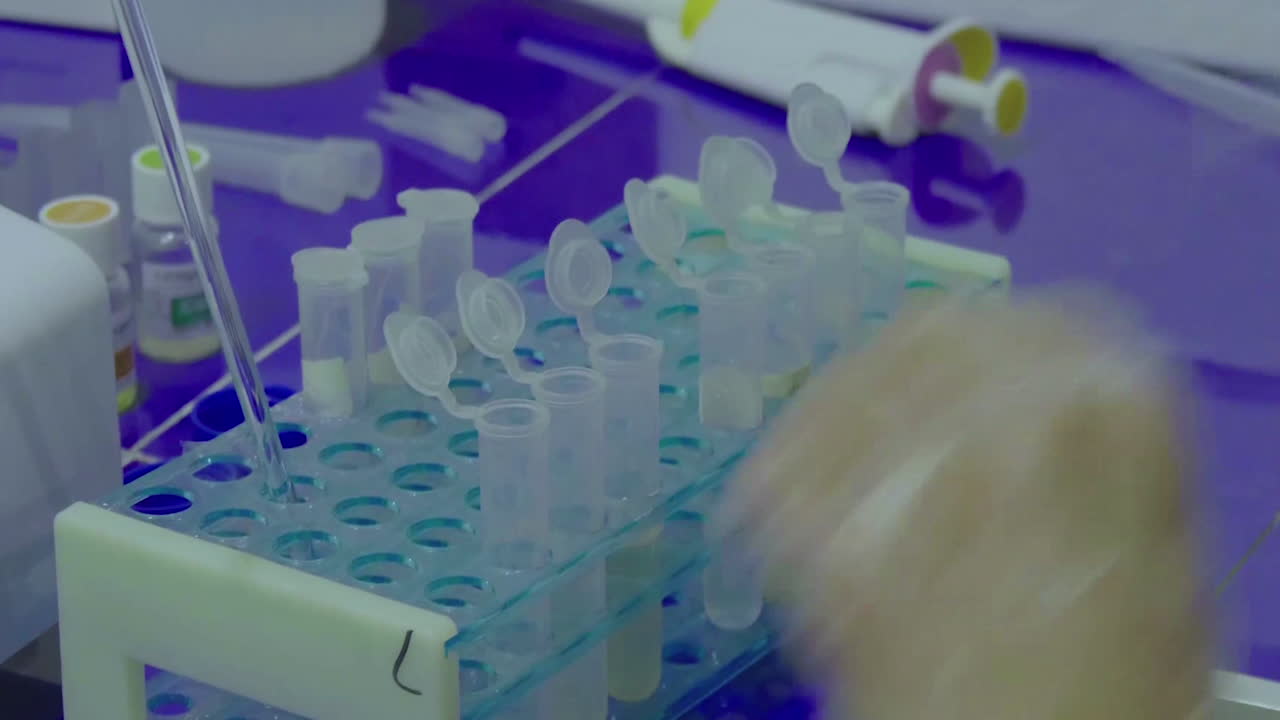 en un científico concentrado de alto nivel seguro que utiliza una micro pipeta en un laboratorio que lleva a cabo investigaciones médicas