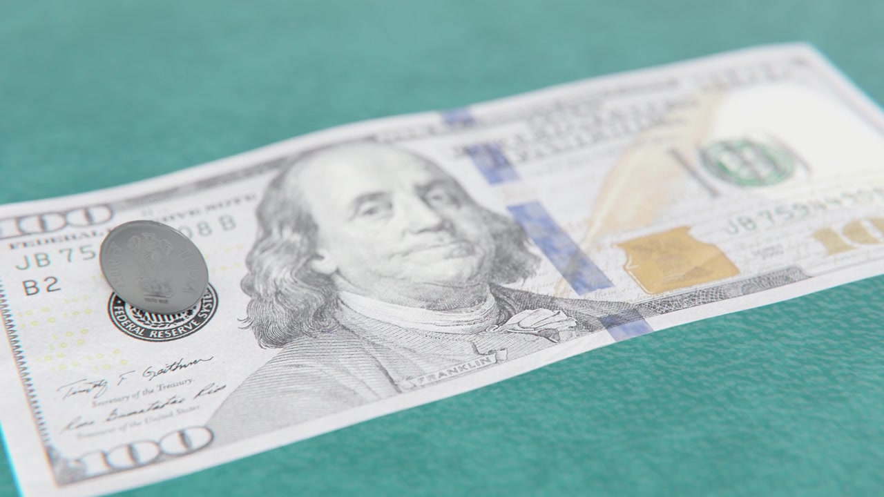 The Indian rupee reaching a record low against the US dollar reflects currency depreciation influenced by global markets, inflation, trade deficits, and economic conditions video in 4K