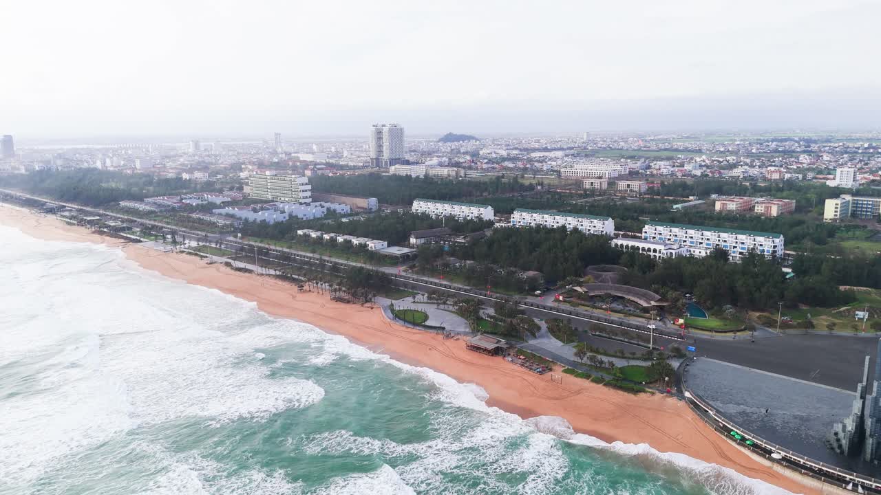 Aerial View of the Beautiful Beach in Tuy Hoa in the morning.