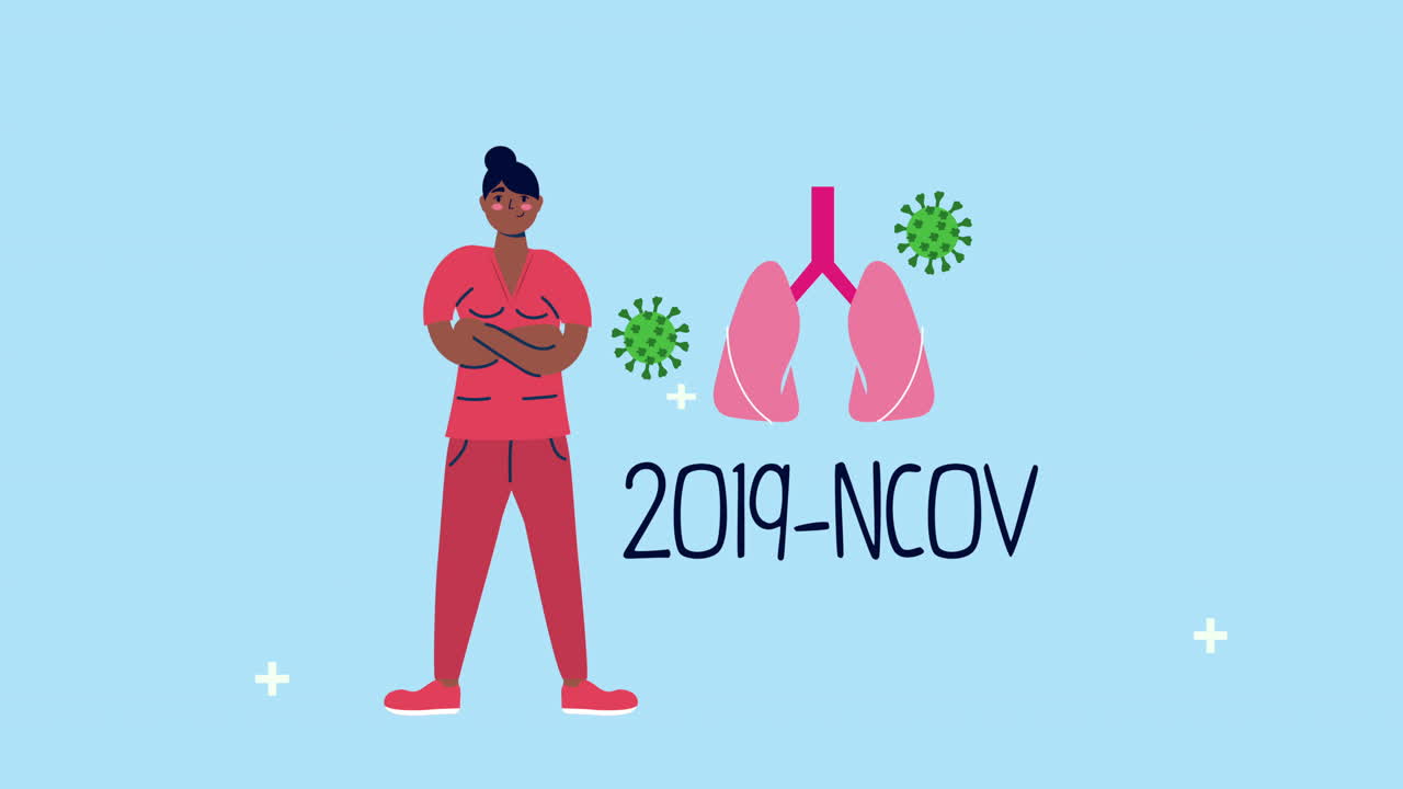 médica afro con pulmones y partículas de covid-19