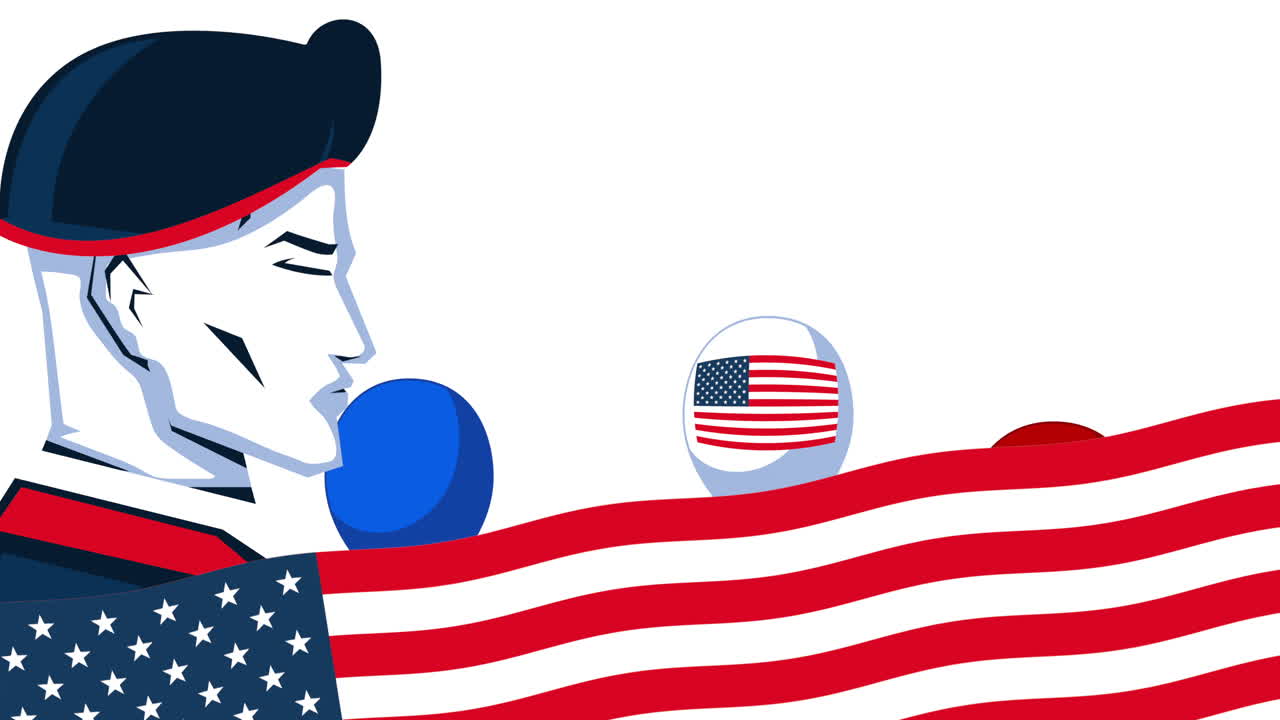 군인 프로필과 헬 풍선으로 축하 메모리얼 데이 애니메이션