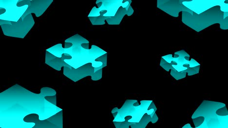 jigsaw puzzle 3d isometric virtual float moving blue color illustration on black background, seamless looping animation 4k with copy space