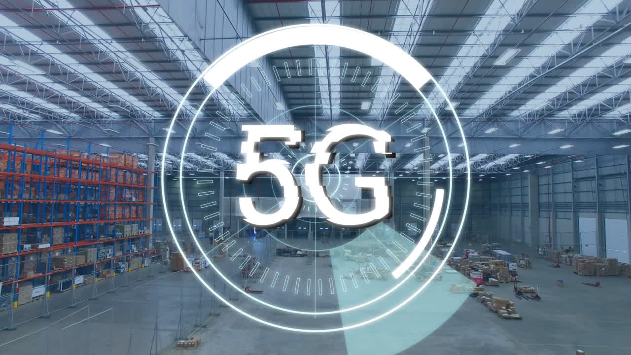 5g 텍스트 오버 라운드 스캐너 백그라운드 창고