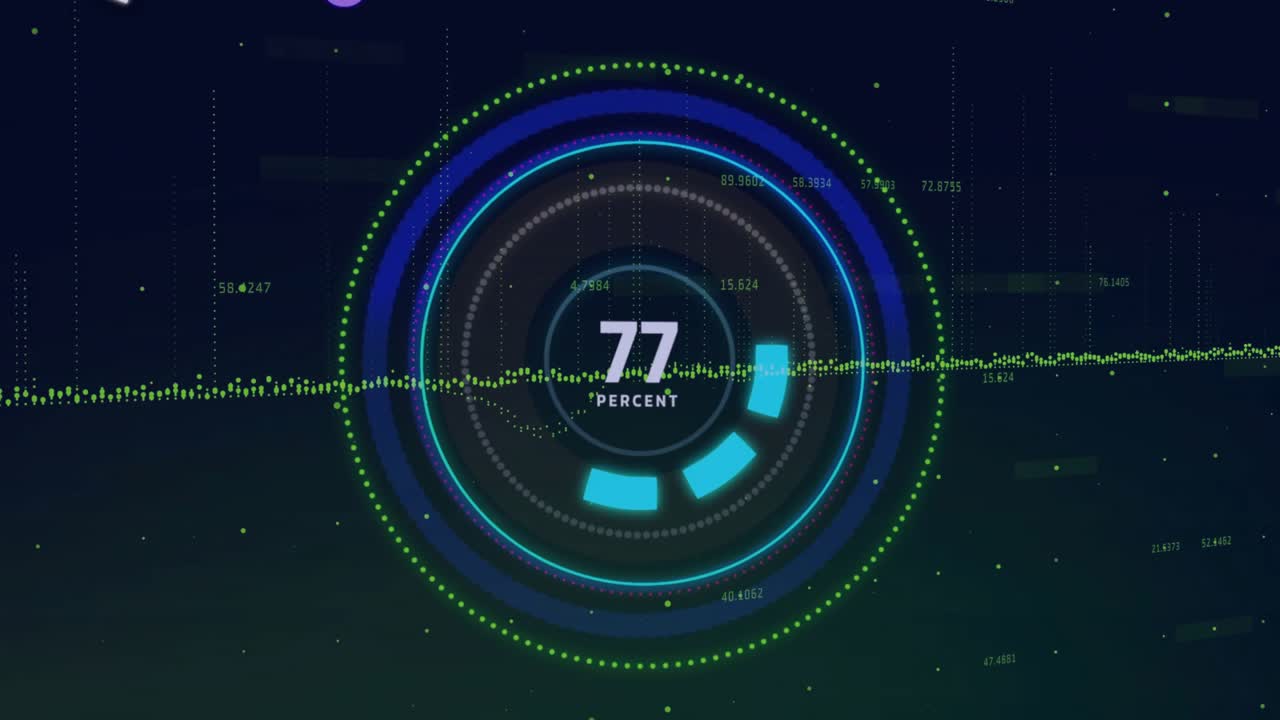 On play central ring animating 4% to 81%, cyan wedges lighting digits orbiting showing growth
