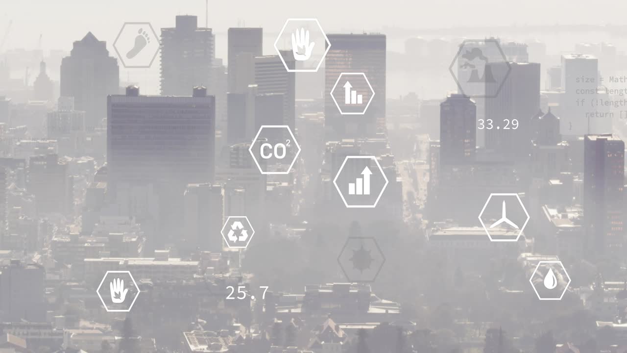 Skyline showing overlays after hand icon appearing, icons clustering, pulsing, showing air data