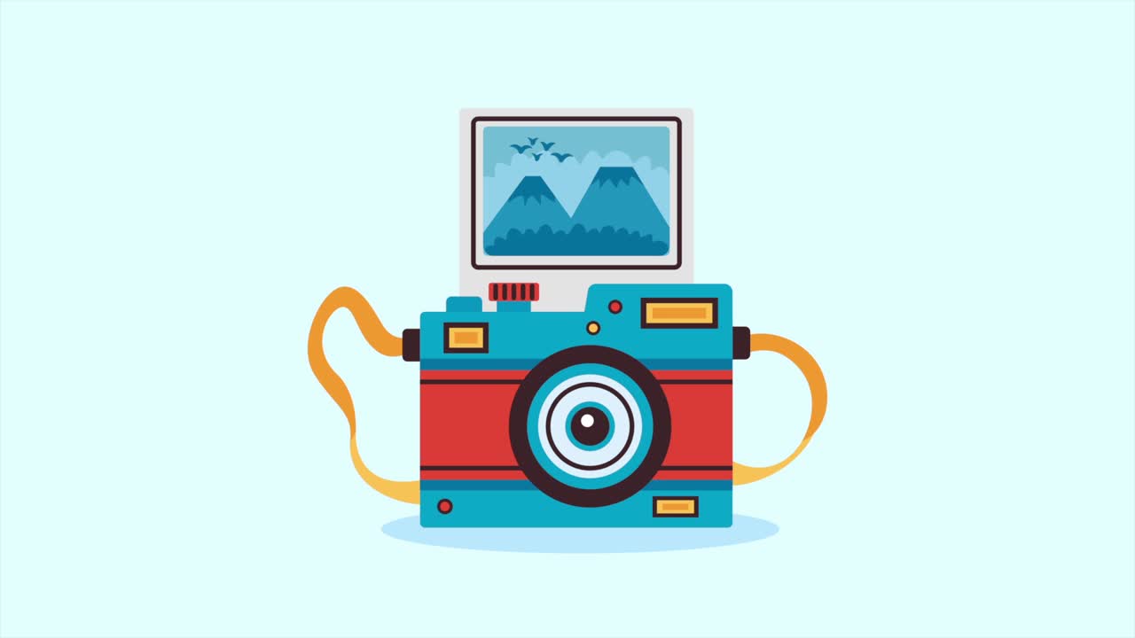 cámara vintage con foto de paisaje de montaña