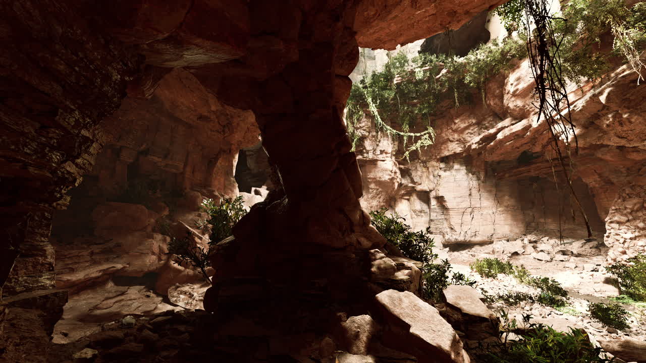 la luz del sol penetra e ilumina la salida de la cueva