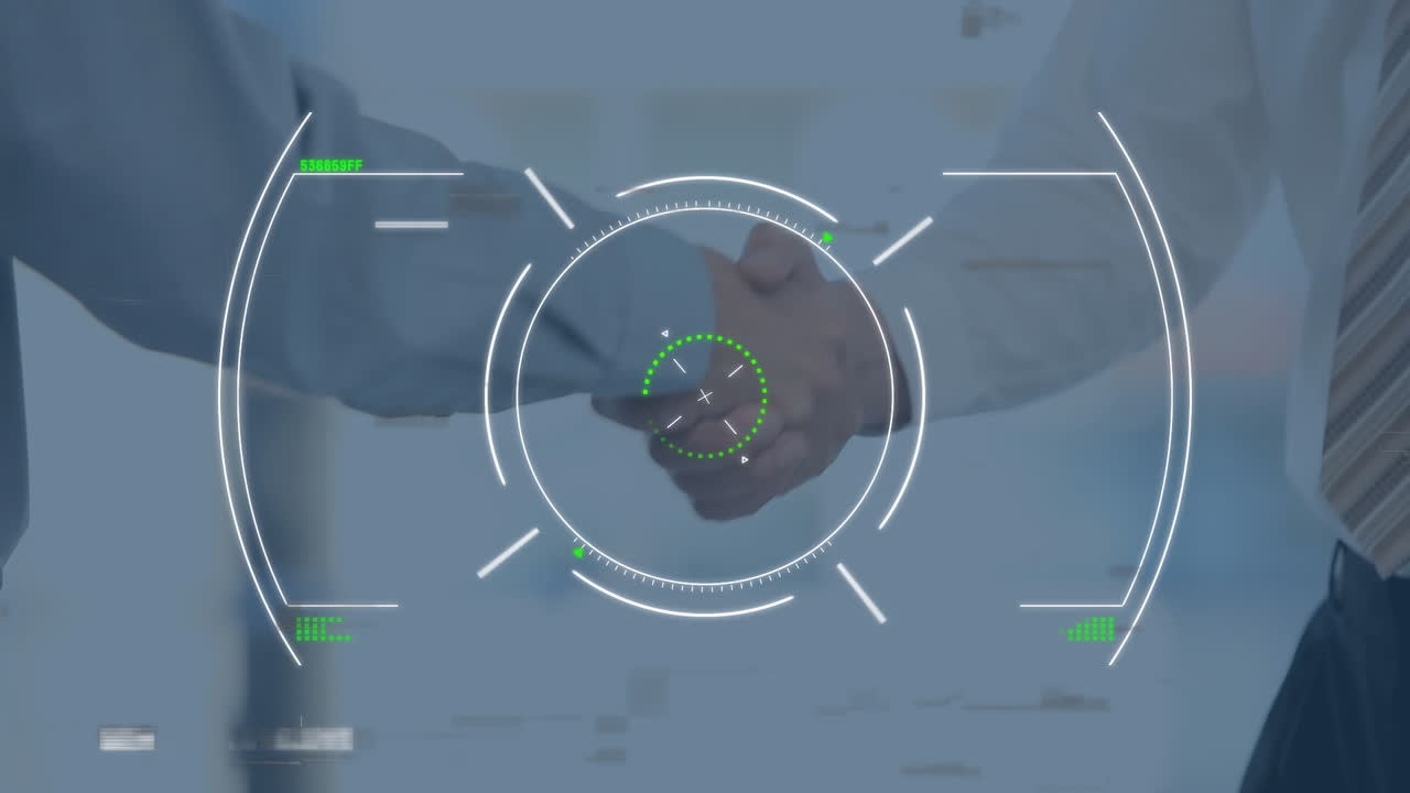 efecto de fallo sobre el escaneo de alcance contra la sección media de dos hombres de negocios que se dan la mano