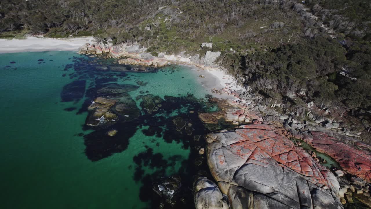 Beach And Boulders, Cosy Corner North In Tasmania, Australia - Drone Shot