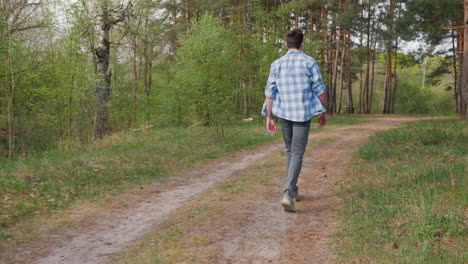 hombre caminando por un camino del bosque