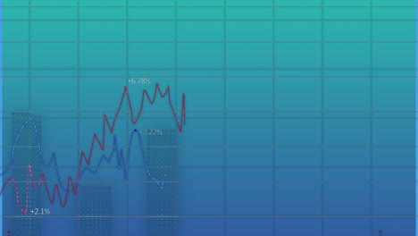animación del procesamiento de datos financieros y las estadísticas sobre fondo azul