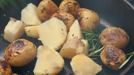 cooking potatoes on pan