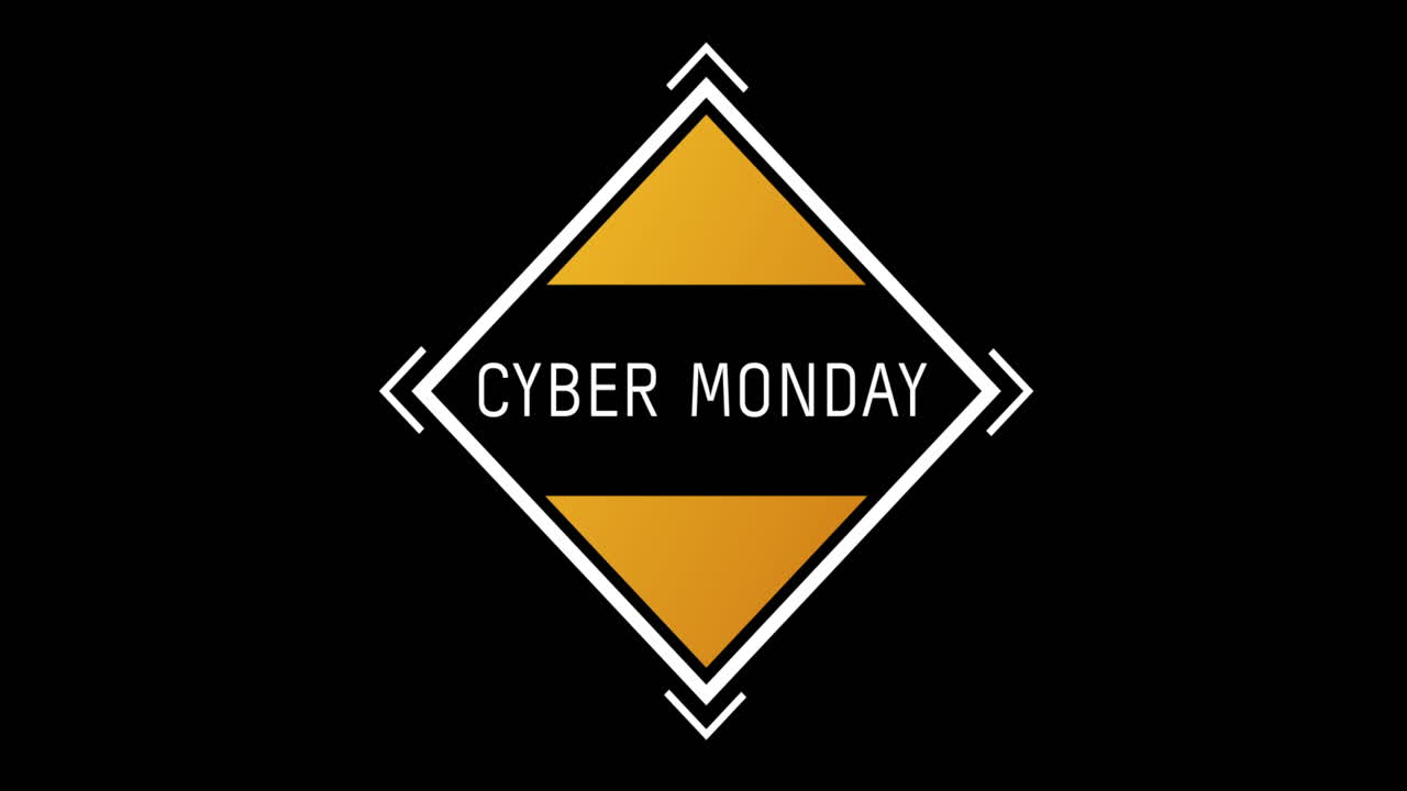 texto blanco y naranja de cyber monday que aparece contra una pantalla negra