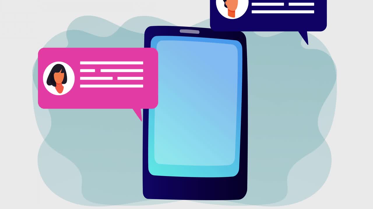 animación de la pantalla de la tableta digital con burbujas de habla de las redes sociales