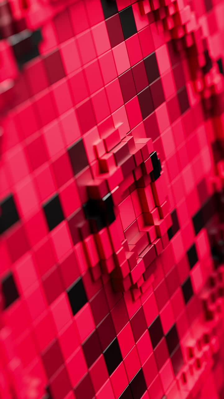 Red Pixelated Circular Energy Vertical Looping 3D Background. 3D rendering