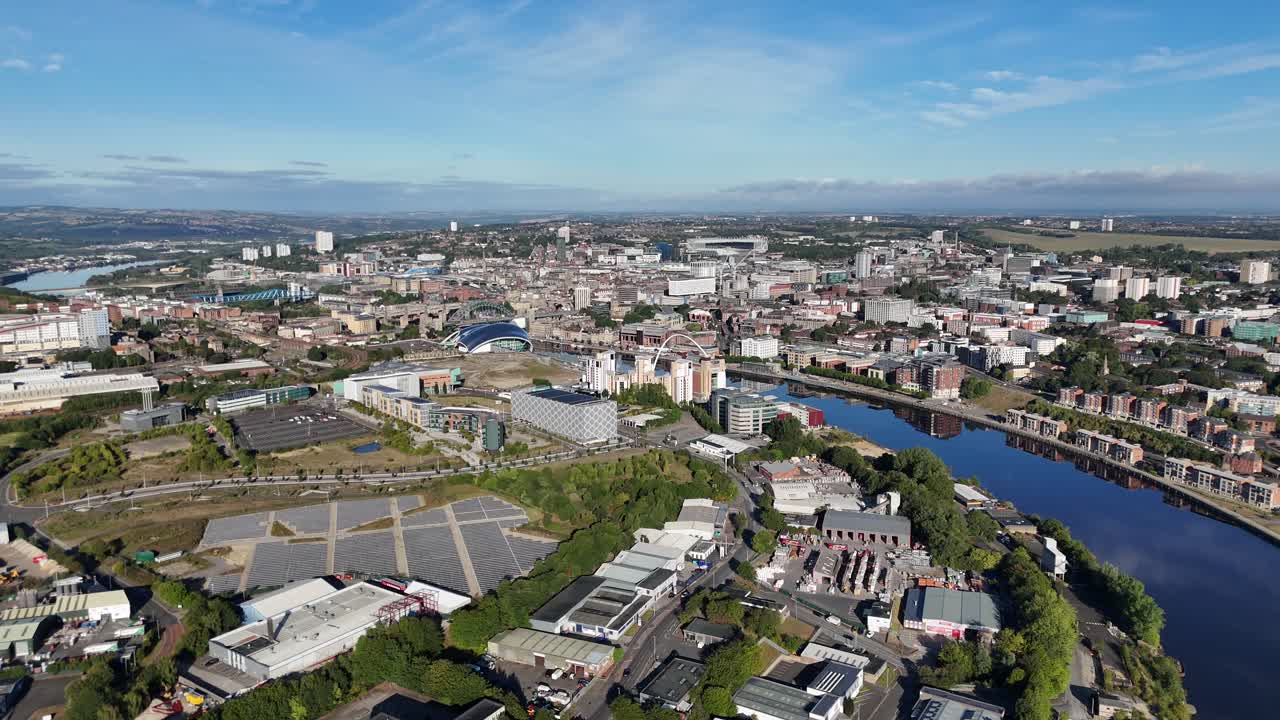 Drone Aerial Footage of Newcastle and Gateshead — River Tyne, Bridges, St ’ Park, City Centre Skyline, UK north east england tyneside