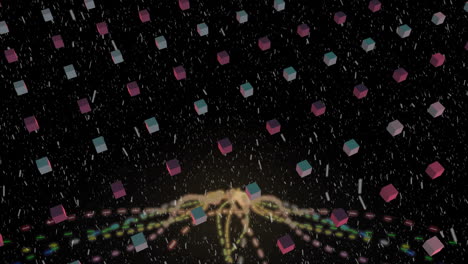 creating dynamic animation, colorful cubes and abstract lines on black background