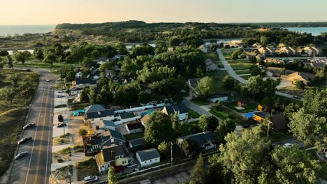 dolly and rise over local small beach homes