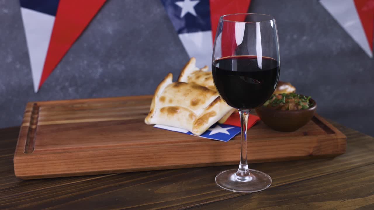 Chile Fiestas Patrias Chilean Flag Anniversary national day pebre glass wine empanadas