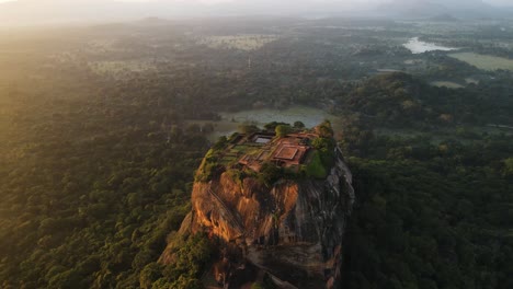aerial view of sigiriya rock with tourists on the top sri lanka drone footage. top view of sigiriya rock sri lanka