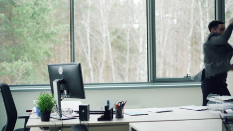 happy employee leaving office