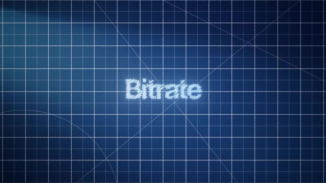 Digitale Bitraten-Textanimation auf einem technischen Gitterhintergrund