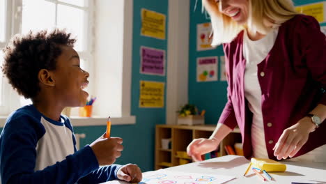 child learning and drawing in a classroom