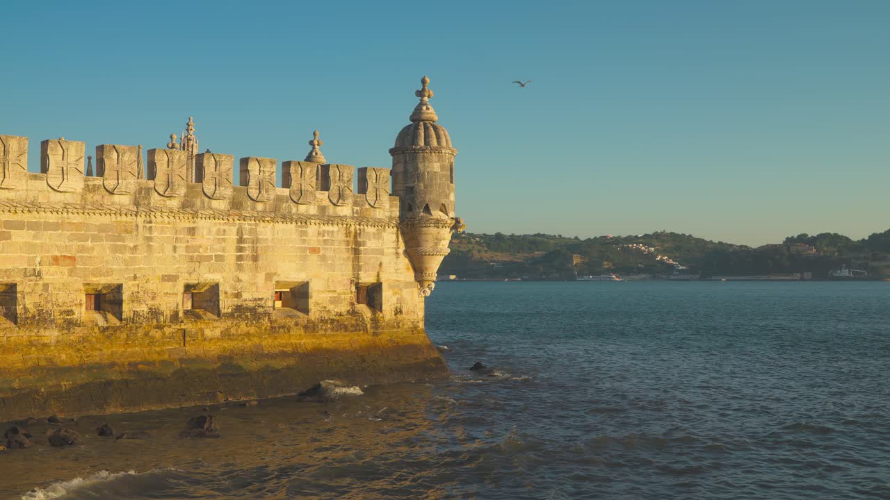 Edge of Belem Tower during sunset, Portugal