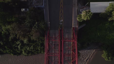 overhead view of twin bridges with car traffic