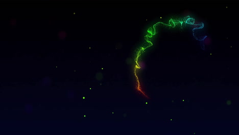 colorful light trails and particles animation over dark background