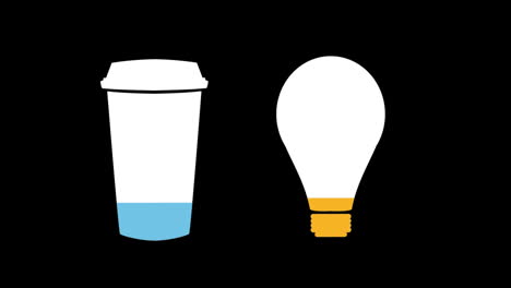 coffee cup and light bulb shapes filling up with colours 4k