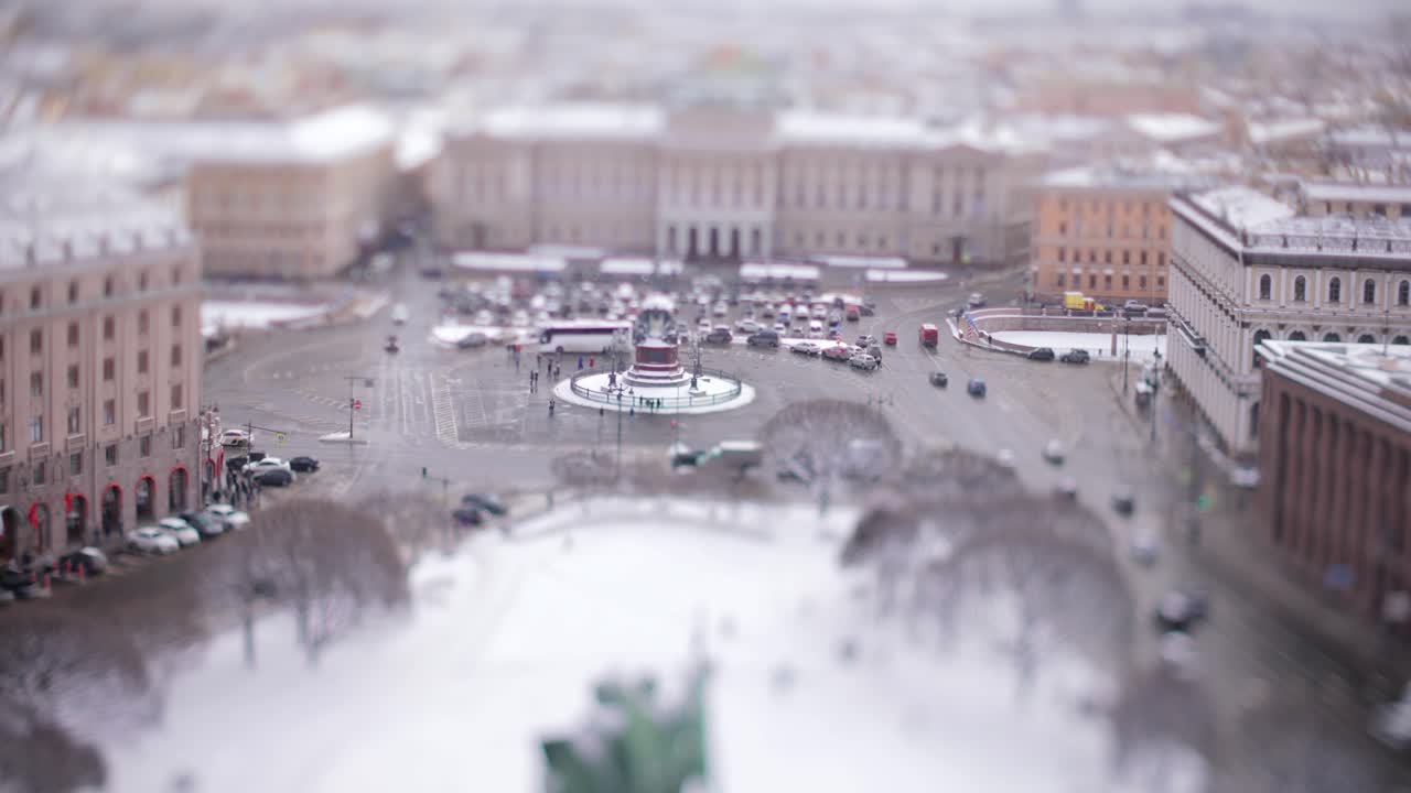 View of St. Petersburg from the colonnade of the Cathedral of St. Isaac. Tilt shift lens shooting with super shallow depth of field.