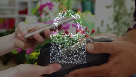 animation of network security padlock over people using payment terminal