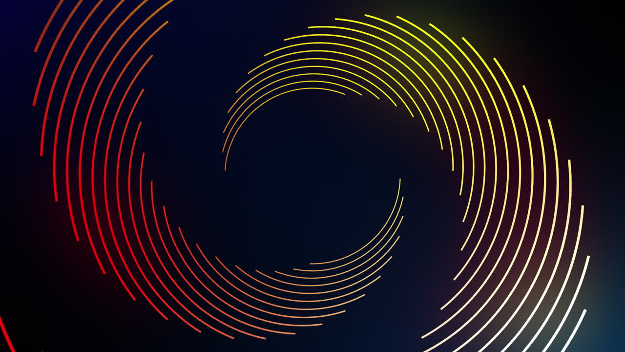 Animation of yellow and red spiral lines rotating on black background