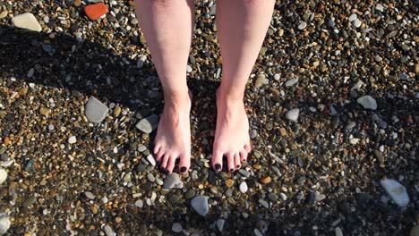 Woman's feet in shallow water on a beach