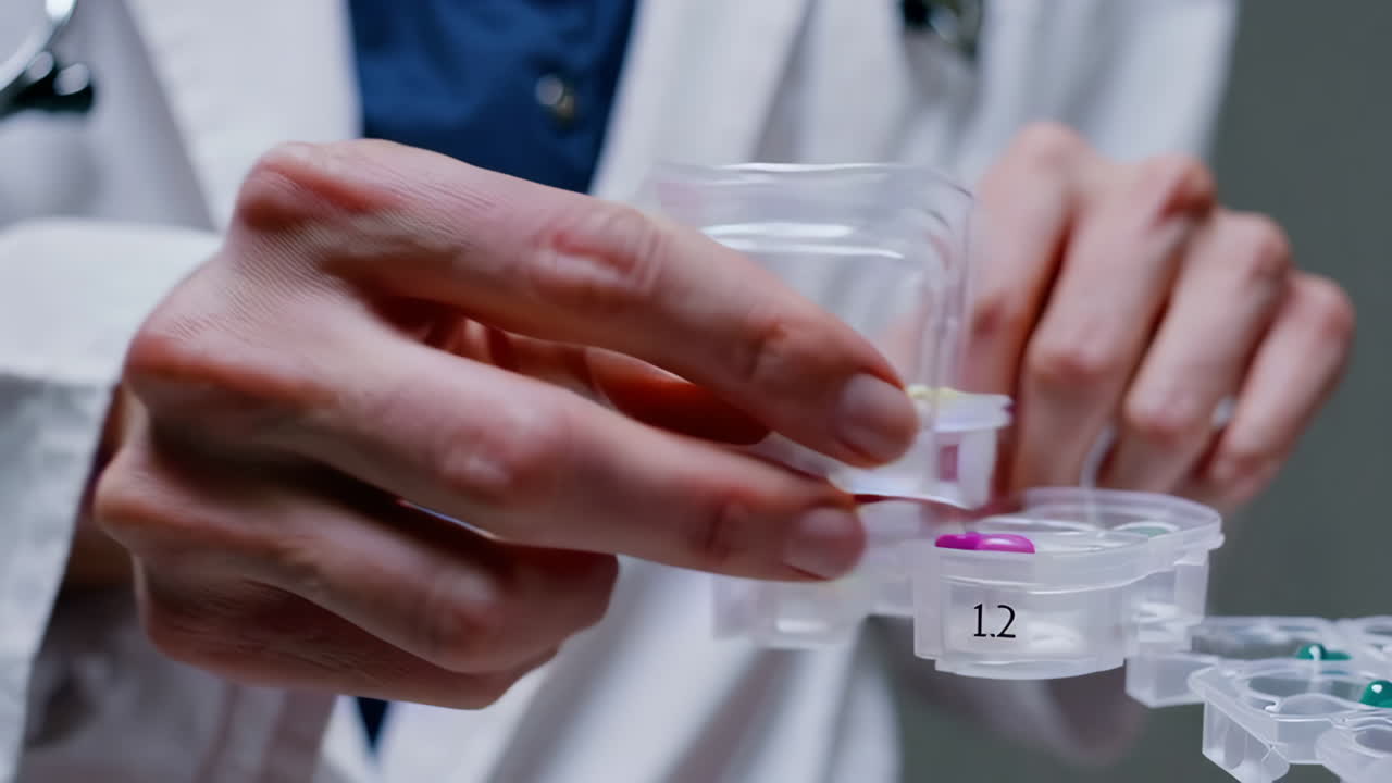 Doctor filling a pill organizer