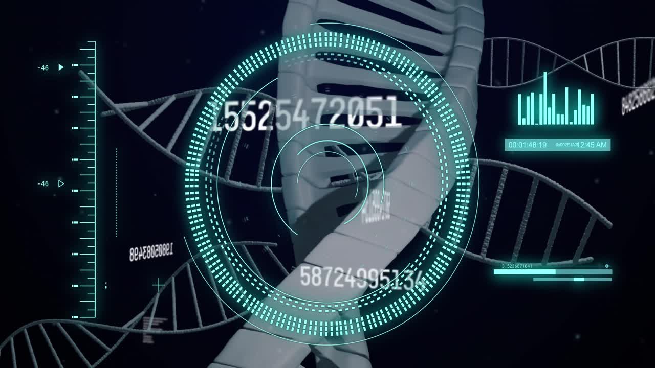 dna 가닥 스피닝, 데이터 처리 및 과학 데이터 처리 애니메이션